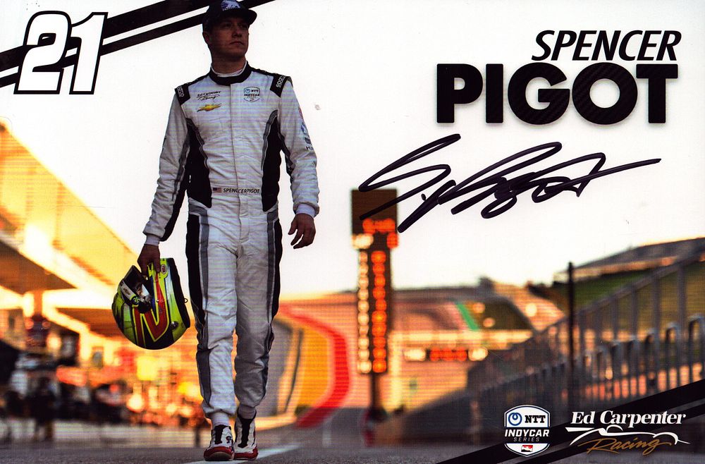 Lot 474: Spencer Pigot signed Ed Carpenter racing 10x8inch colour...