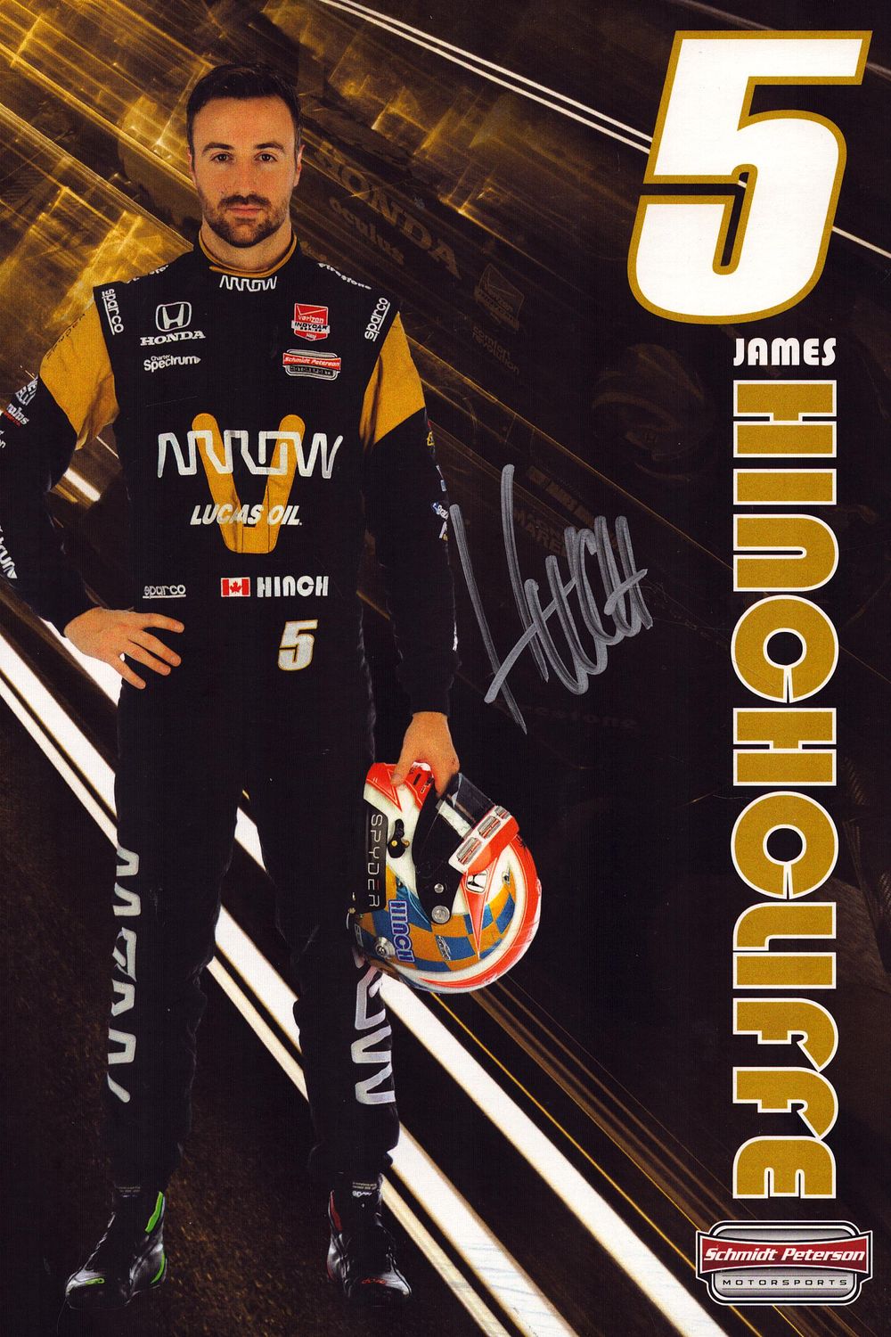 Lot 502: James Hinchcliffe signed Schmidt, Peterson Motorsports 8x6inch colour...