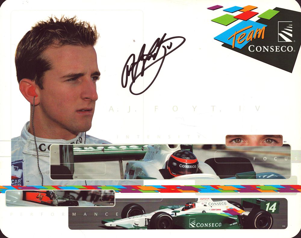 Lot 513: AJ Foyt IV signed Conseco 8x6inch colour promo...