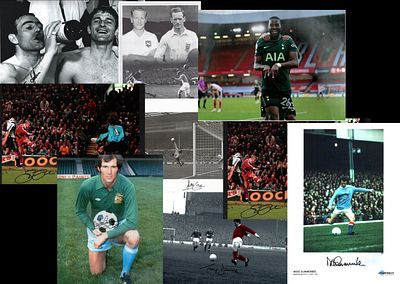 FOOTBALL 9 signed photos of various sizes including names of Tanguy Ndombele, Joe Corrigan