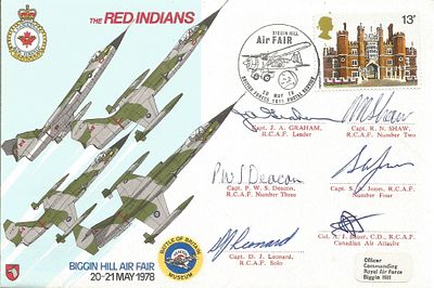 Red Indians Air Display team cover flown and signed by six team members. Good condition. All