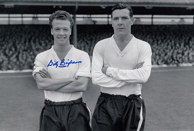 Autographed BILLY BINGHAM 12 x 8 photo : B/W, depicting Luton Town's BILLY BINGHAM and Allan