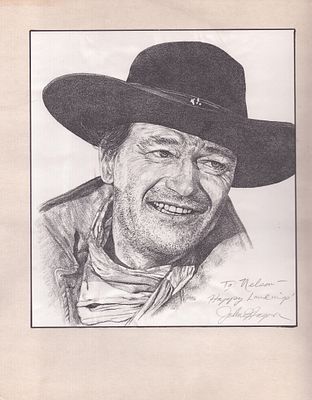 John Hagner signed John Wayne 'The Searchers' print. Mounted on card 15x12 inch approx.