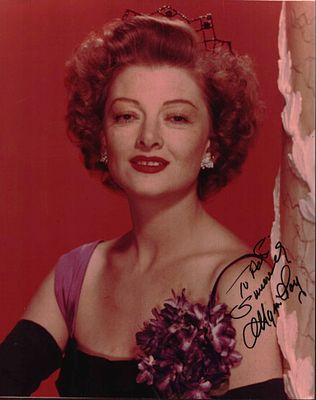 Myrna Loy signed 10x8 inch colour photo. Dedicated.. Good condition. All autographs come with a