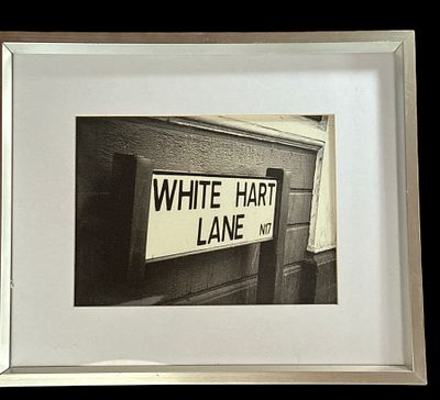 White Heart Lane in Tottenham black and white street sign photo. Mounted and framed, measures