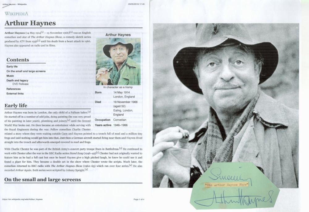 Lot 355: Arthur Haynes signed album page cutout. Haynes (14...