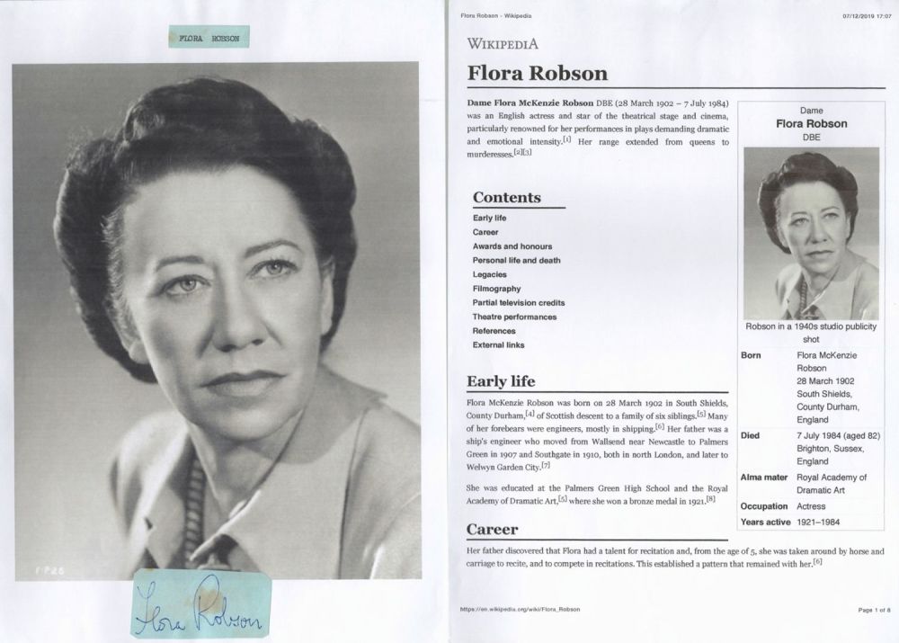 Lot 365: Flora Robson signed album page. Robson DBE was...