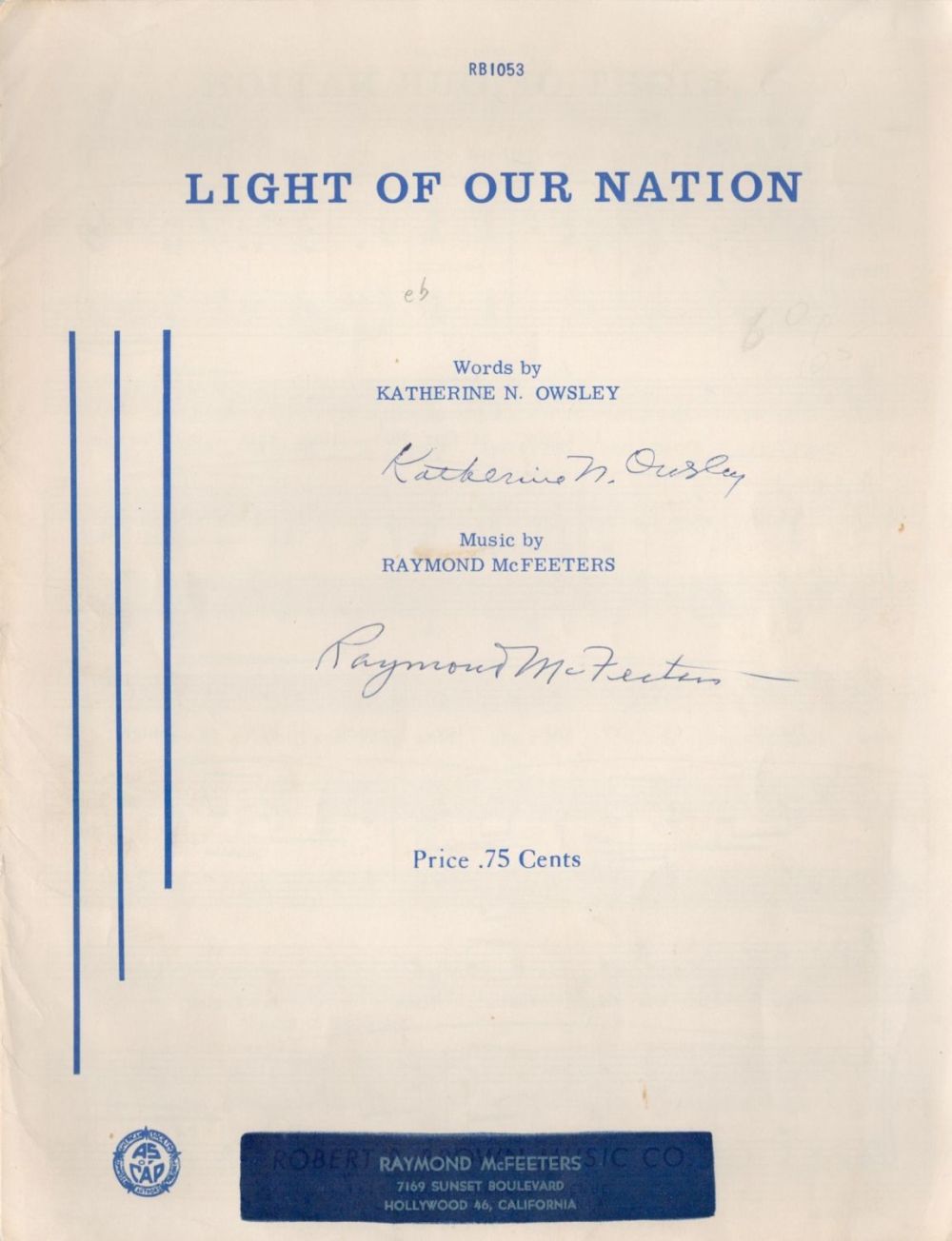 Lot 370: Raymond McFeeters and Katherine N. Owsley signed Music...