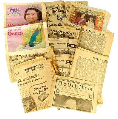 Vintage Newspaper Collection. Daily Mail 1936, Nottingham Evening Post 1985, Daily Mail 1981