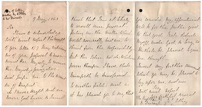 Handwritten letter dated May 9th, 1868, about an honour being bestowed on them. Good condition.