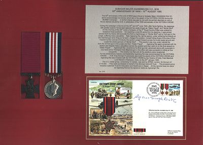 Victoria Cross Subadar Major Agansing Rai signed FDC, and medal display includes signed Victory