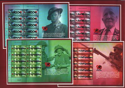Guernsey 90th Anniversary of the Royal British Legion commerative stamp sheet display includes
