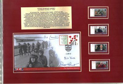 Sir Rex Hunt CMG, Lieutenant Colonel Nick Vaux and Bill Lammit signed mounted 25th Anniversary