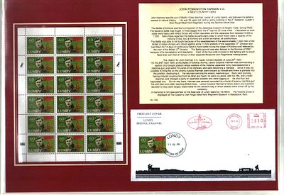 Lance Corporal John Pennington Harman V.C. mounted stamp sheet display and FDC includes 1