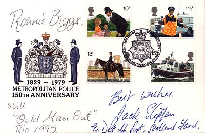 Ronnie Biggs and Jack Slipper. A dual signed 150th Anniversary of the Metroploitan Police FDC.