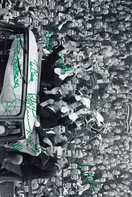 Autographed CELTIC 1967 - B/W photo measuring 12 x 8, depicting Celtic players parading the