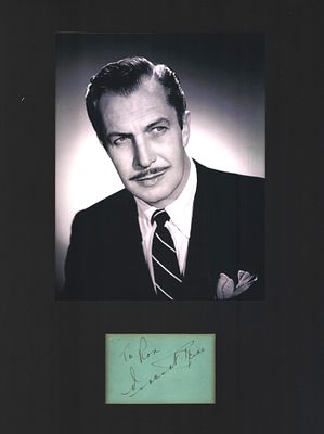 VINCENT PRICE (1911-1993) Actor signed Album Page with 12x16 mounted Photo Display Good