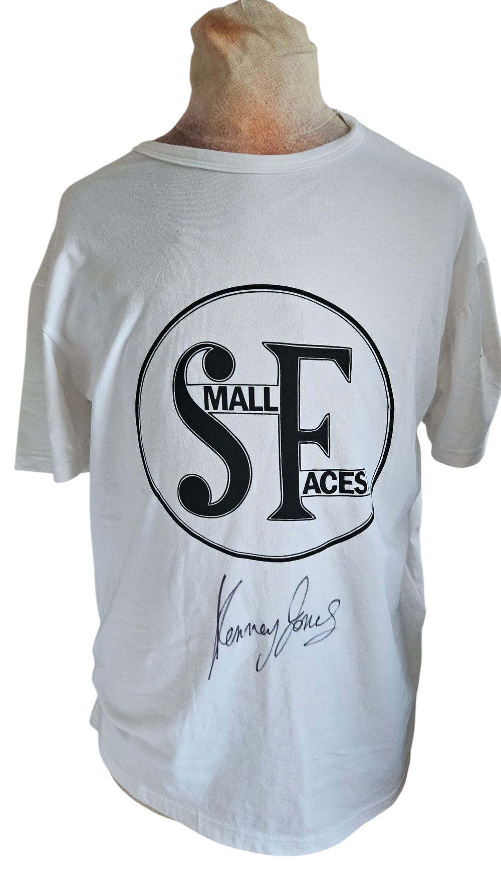 Lot 218: Kenney Jones signed small faces white t-shirt. Good...