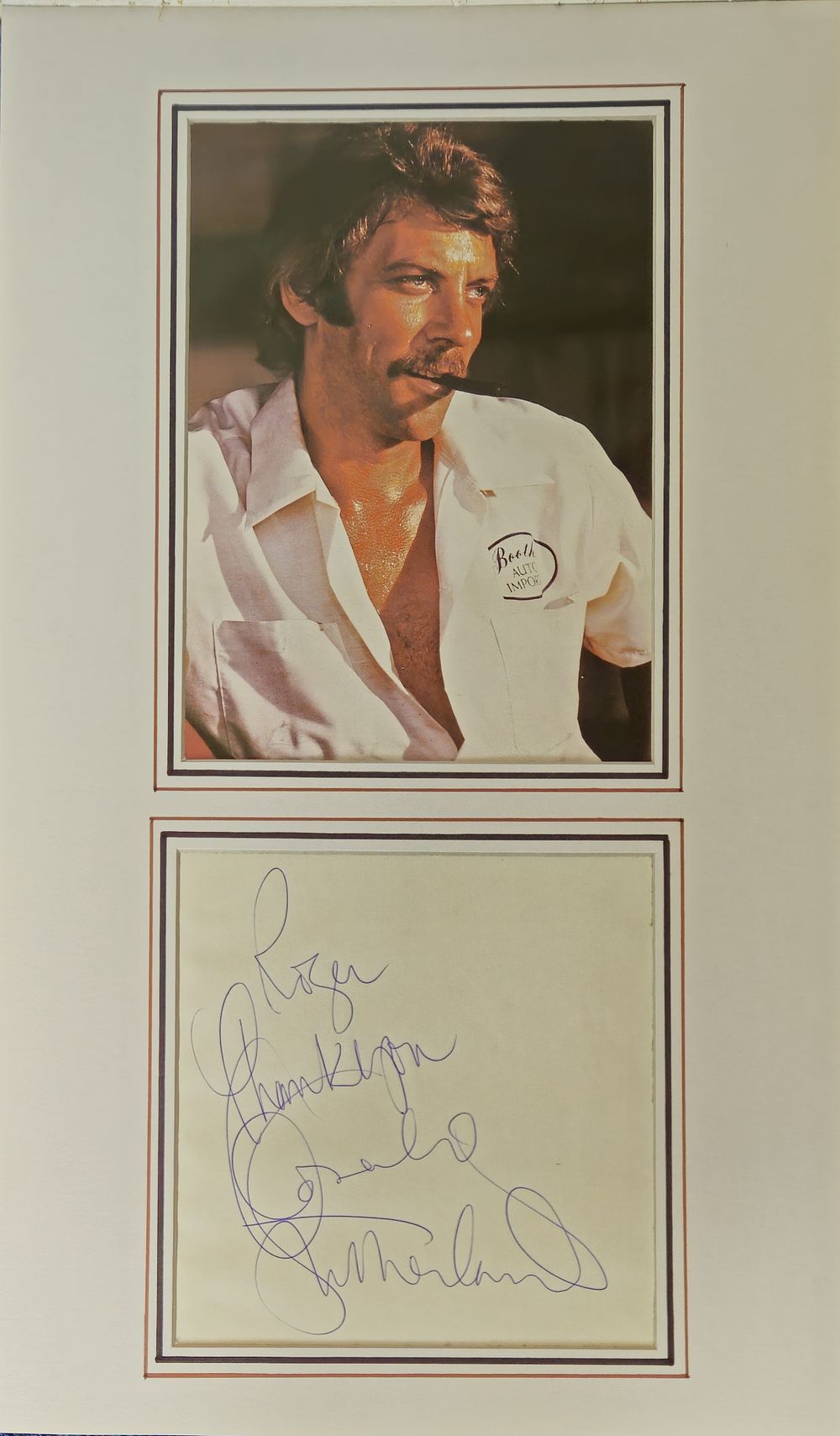 Lot 243: Donald Sutherland signature piece mounted below colour photo....