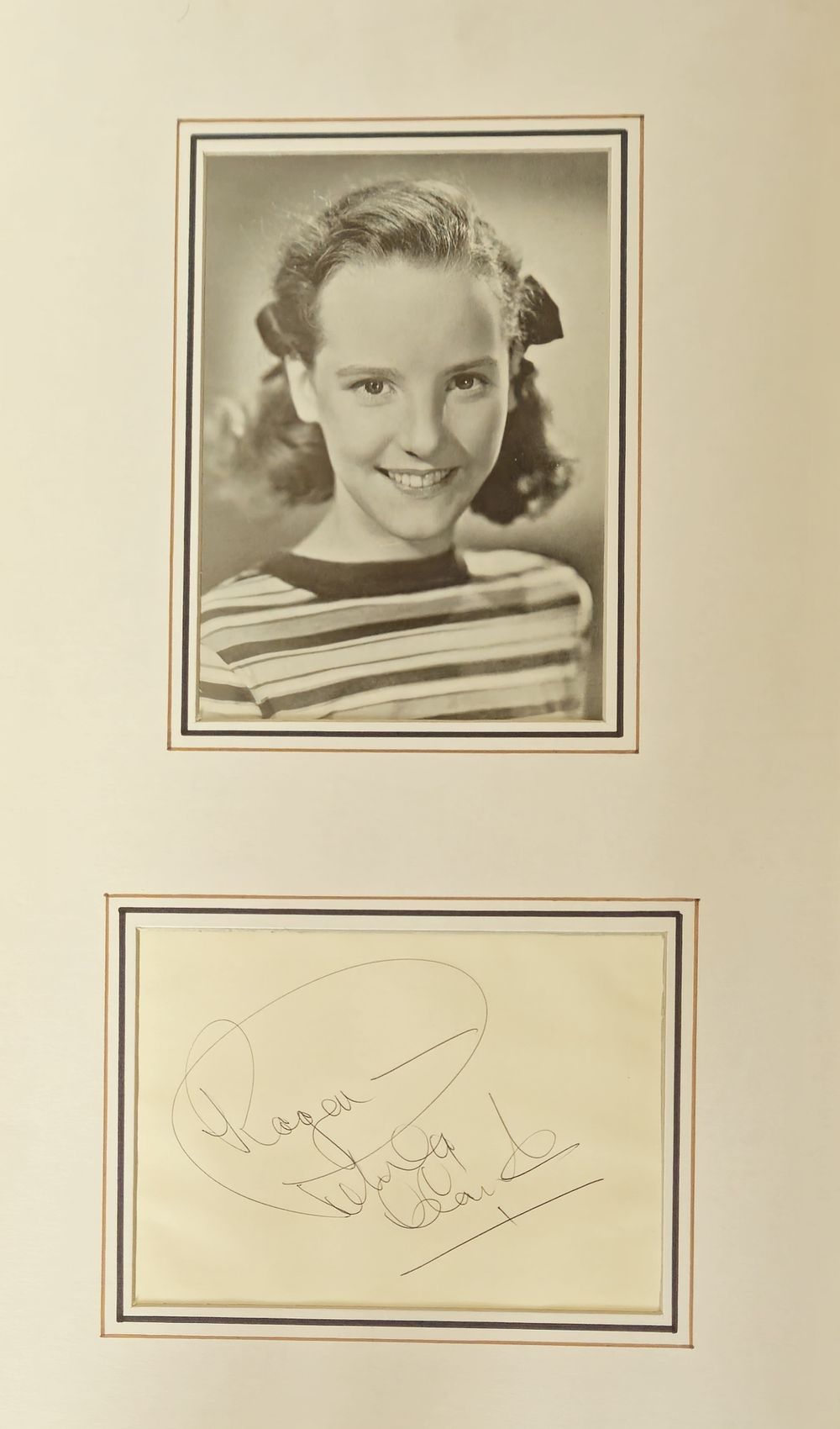Lot 245: Petula Clark signature piece mounted below black and...