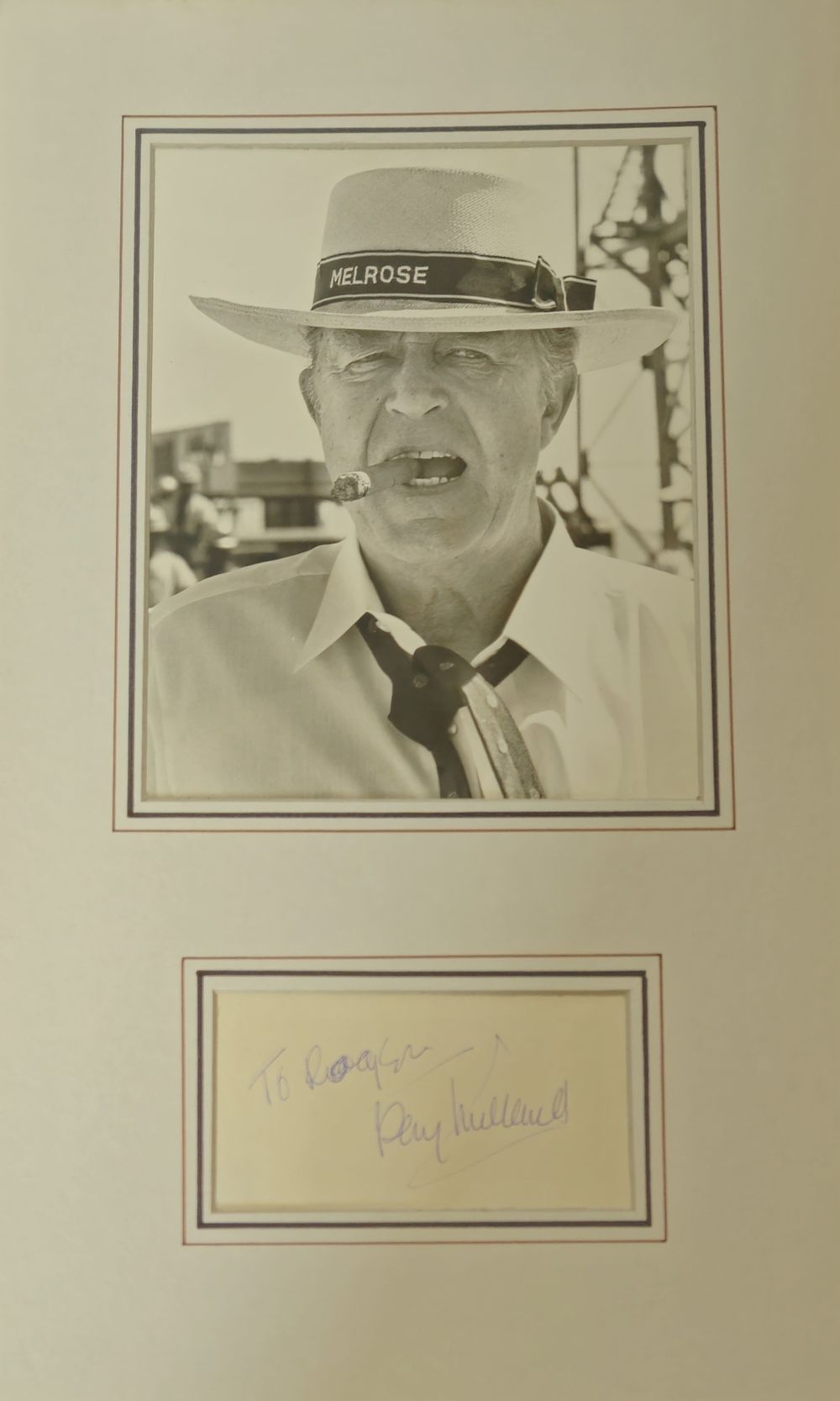 Lot 270: Ray Milland signature piece mounted below black and...