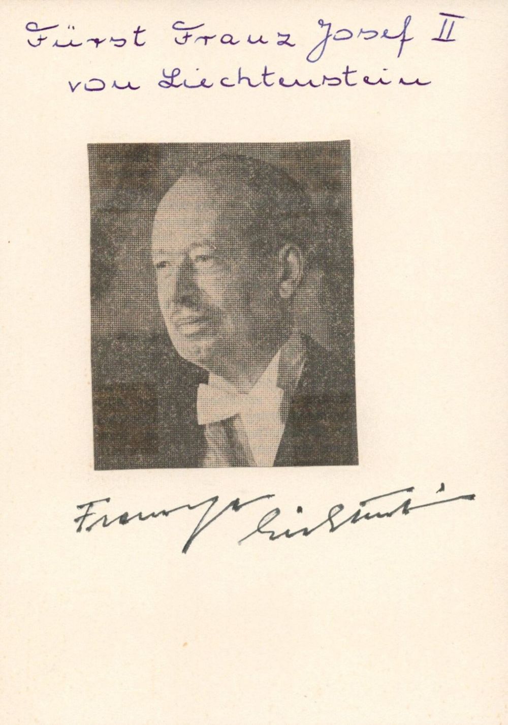 Lot 645: Franz Joseph II, Prince of Liechtenstein Signed White...