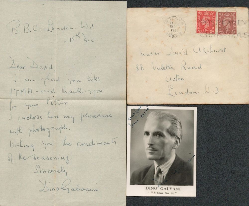 Lot 657: Italian-British actor Dino Galvani Signed 3x3 inch Black...