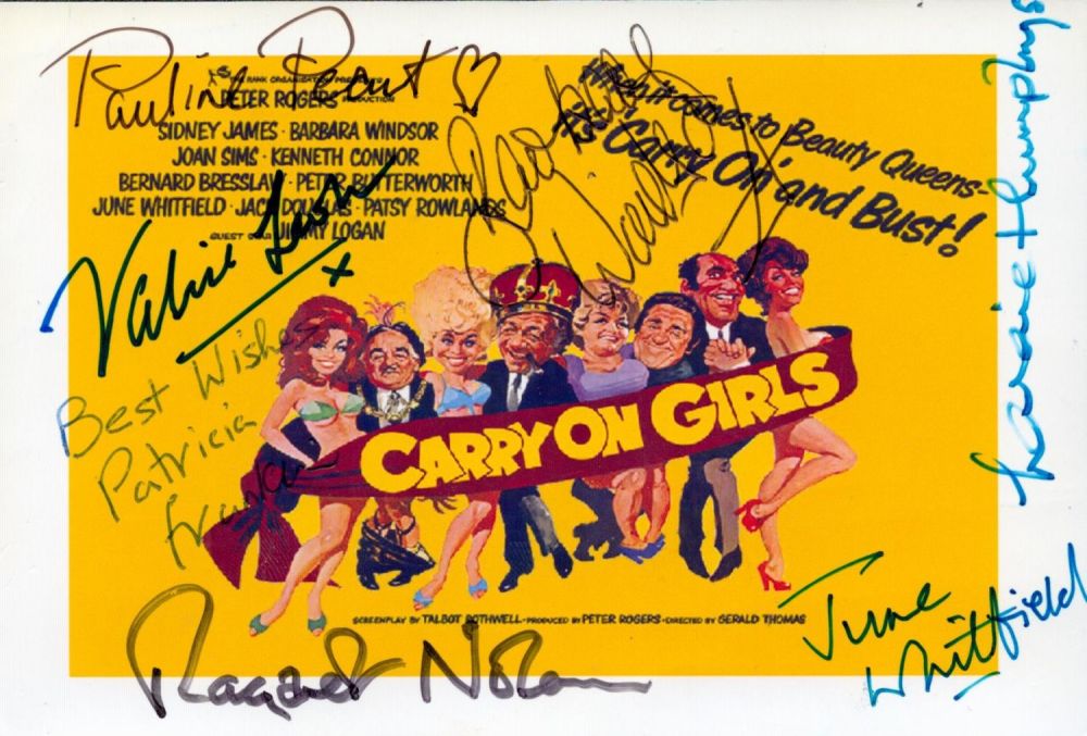 Lot 664: Carry On Girls, a 6x4 postcard signed by...