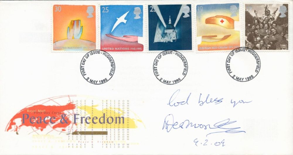 Lot 673: Desmond Tutu, a signed Peace and Freedom FDC,...