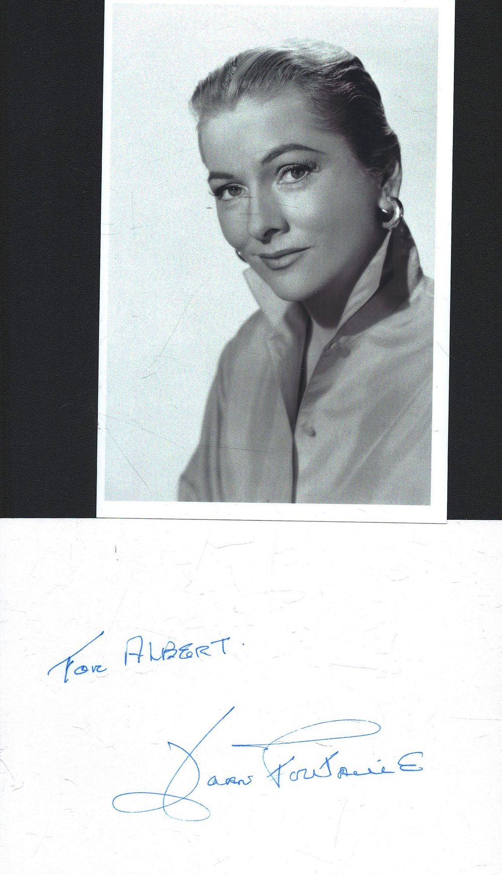 Lot 165: Joan Fontaine signed 6x4inch white card with accompanying...