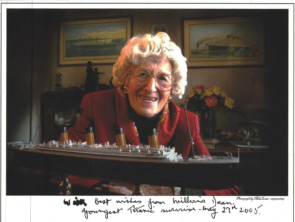 Lot 166: Millvina Dean signed 7x5inch Titanic colour photo. Good...