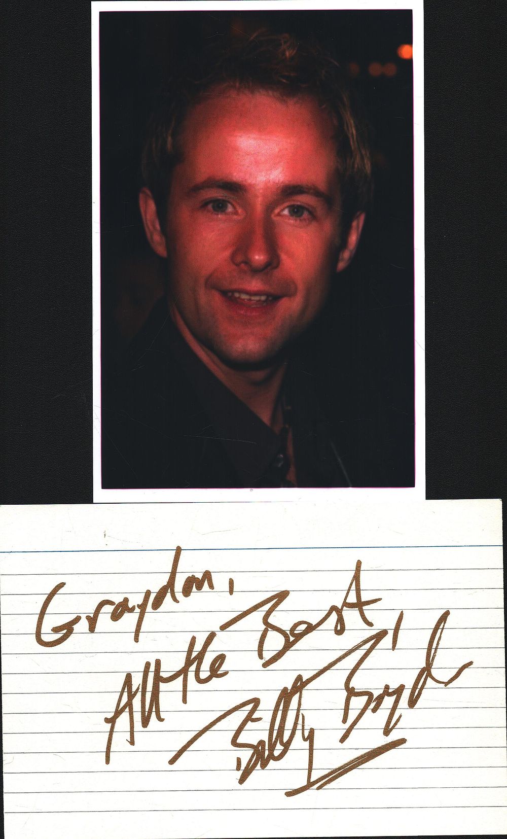 Lot 169: Billy Boyd signed page with accompanying 6x4inch colour...
