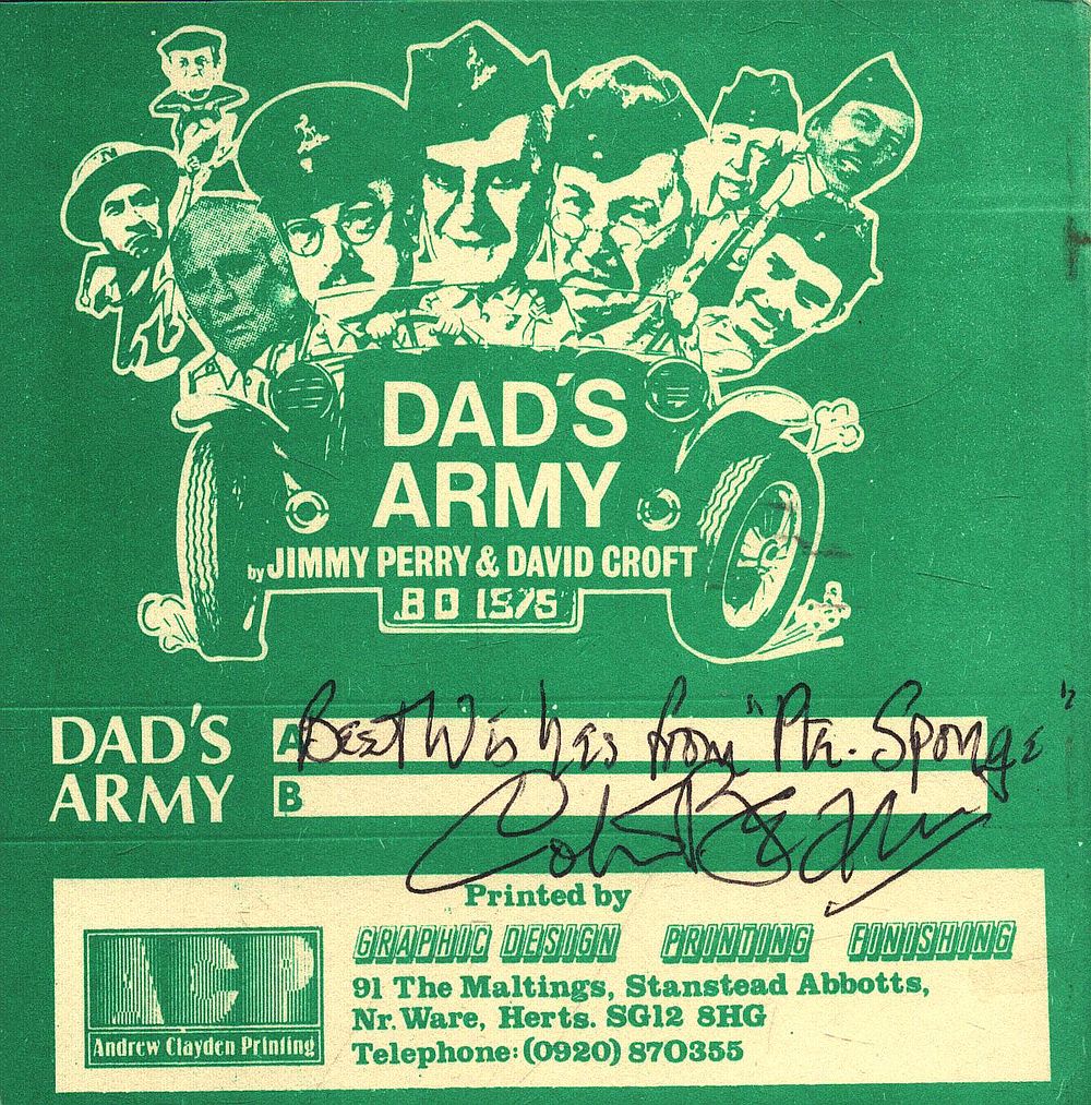 Lot 177: Colin Bean signed Dads Army 4x4inch promo card....