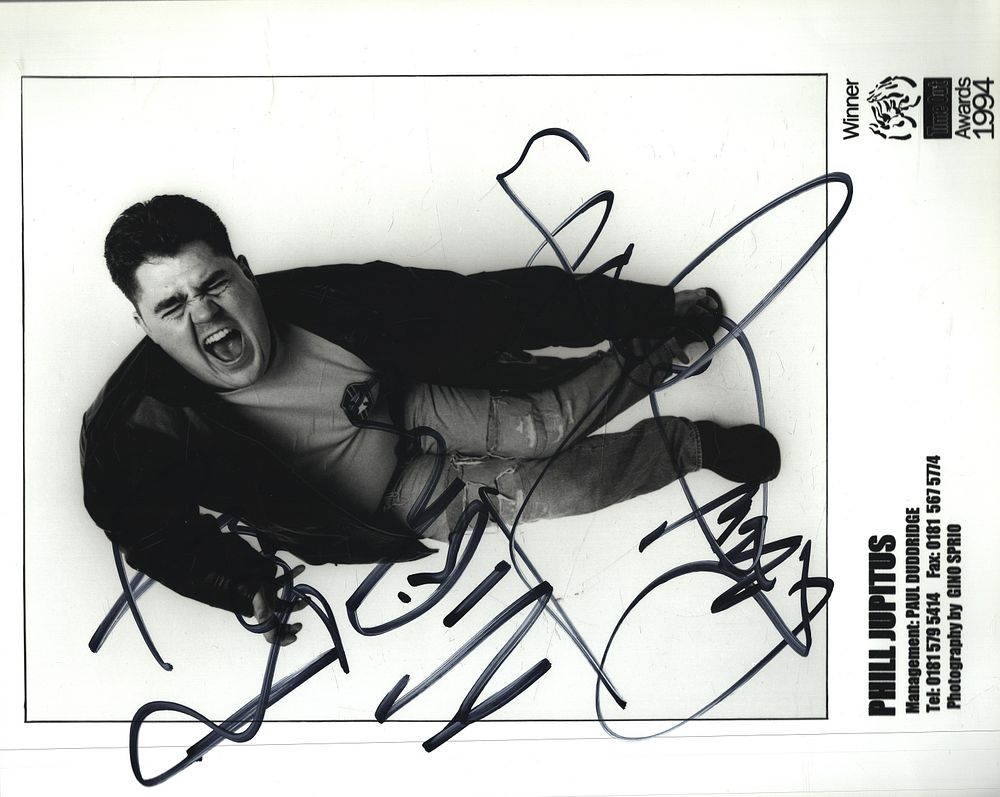 Lot 178: Phil Jupitus signed 10x8inch black and white promo...