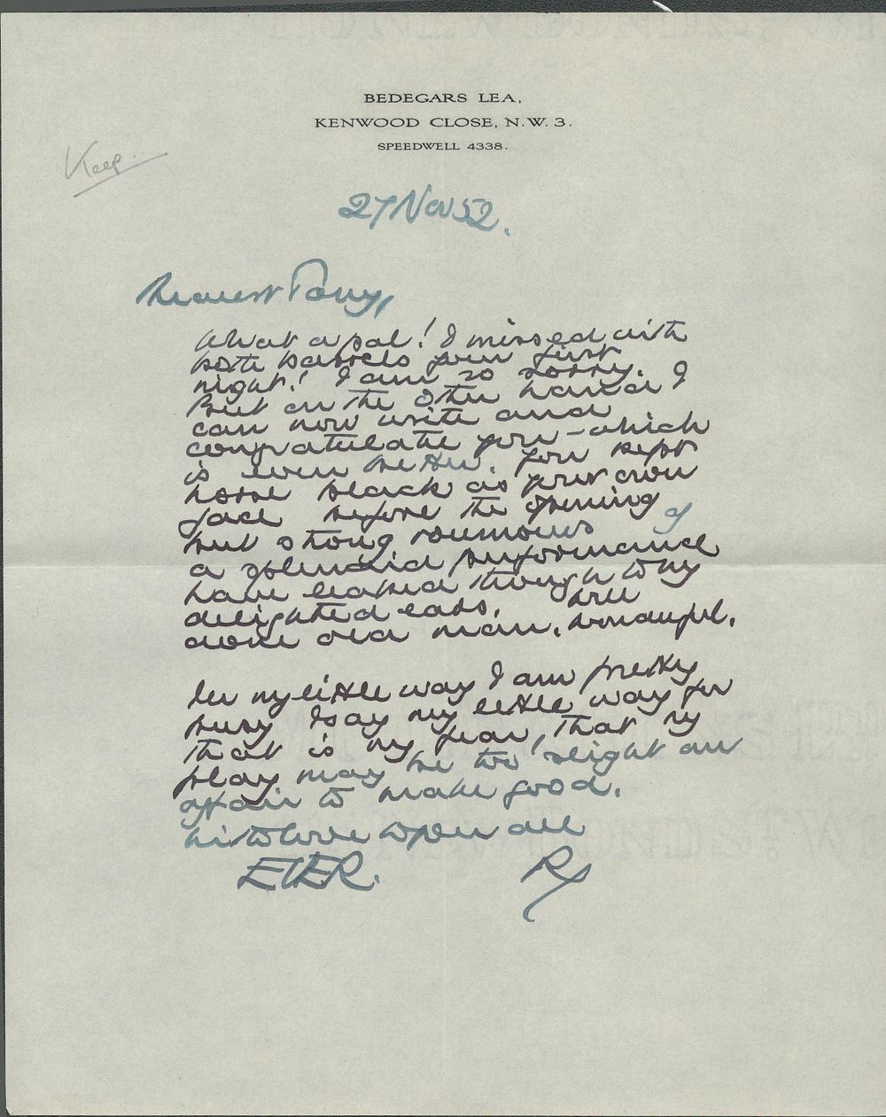 Lot 197: Ralph Richardson British Actor 2 X signed handwritten...