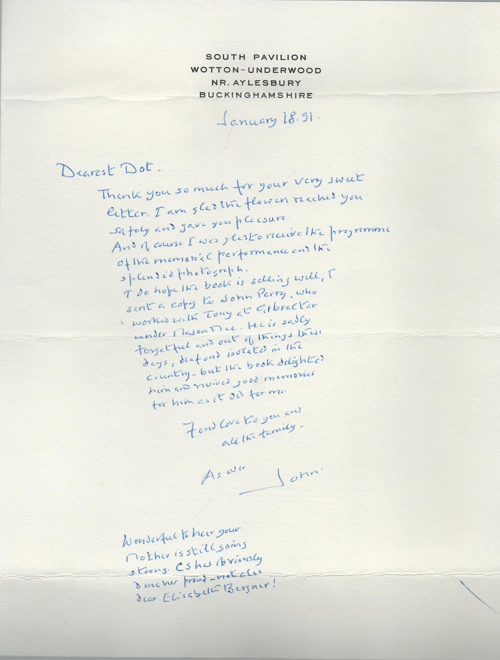 Lot 199: Sir John Gielgud signed handwritten letter to Lady...