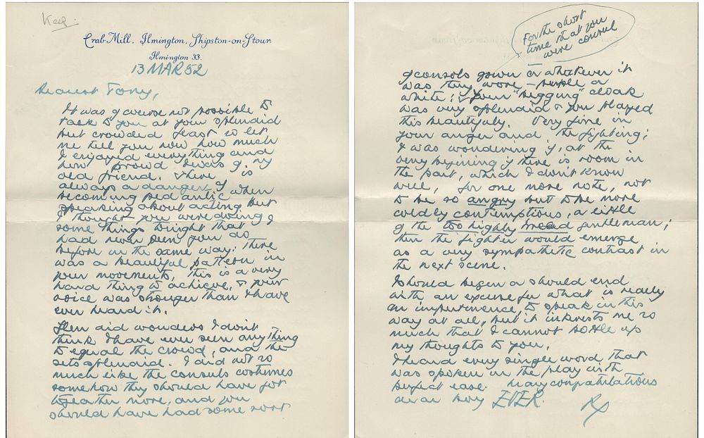 Lot 208: Ralph Richardson British Actor signed handwritten letter to...
