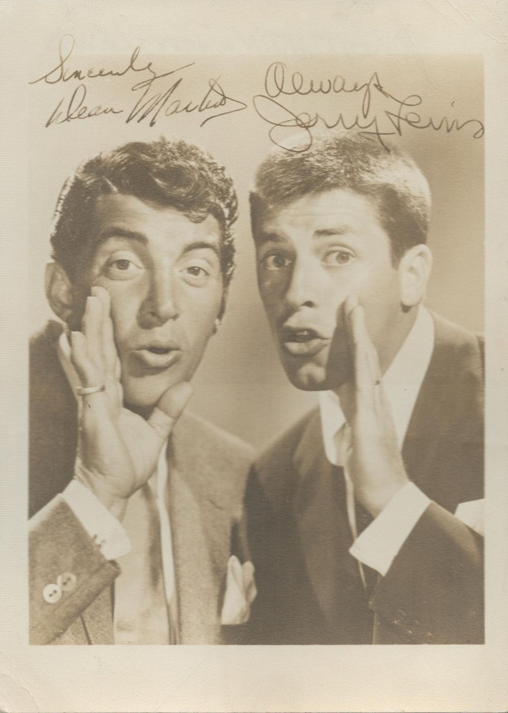 Lot 219: Dean Martin and Jerry Lewis signed 7x5 inch...