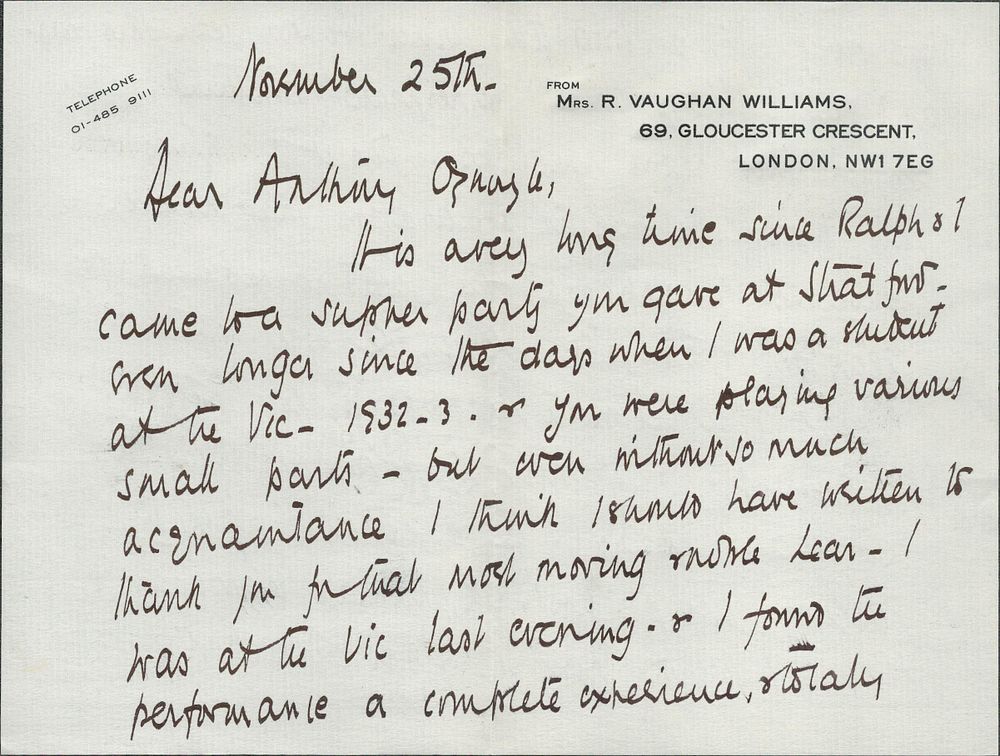 Lot 354: Ursula Vaughn Williams British writer handwritten letter to...