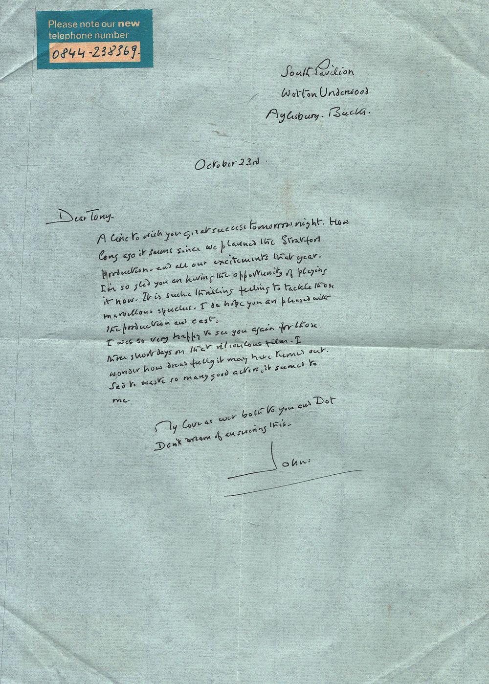 Lot 361: Sir John Gielgud handwritten correspondence letter signed John...