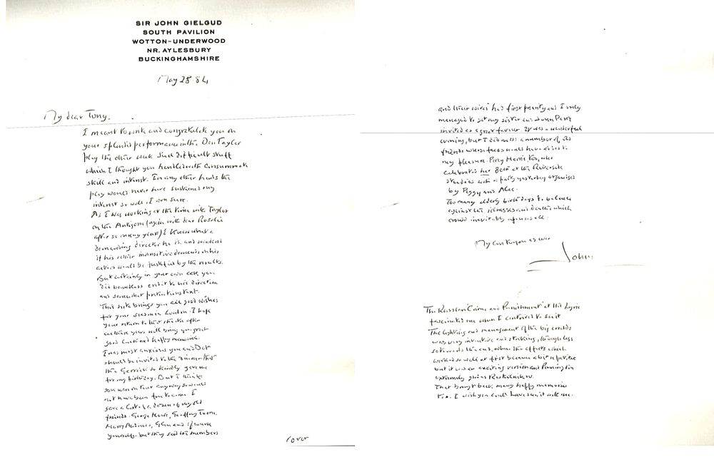 Lot 367: Sir John Gielgud handwritten congratulate letter signed John...