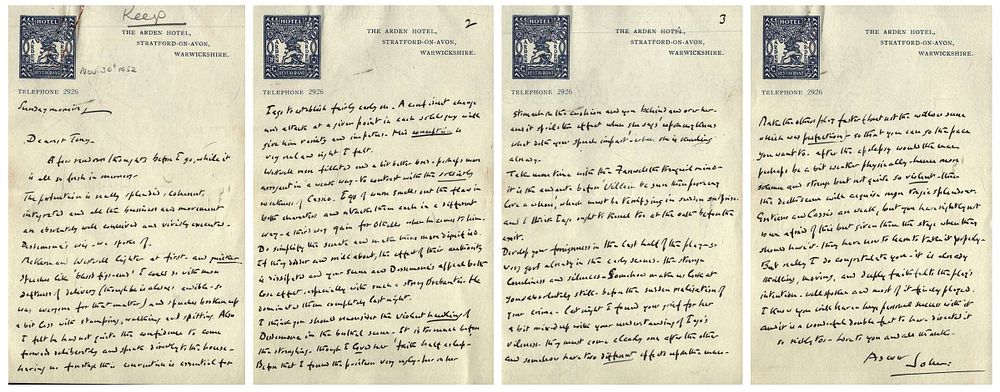 Lot 370: Sir John Gielgud handwritten correspondence letter signed John...