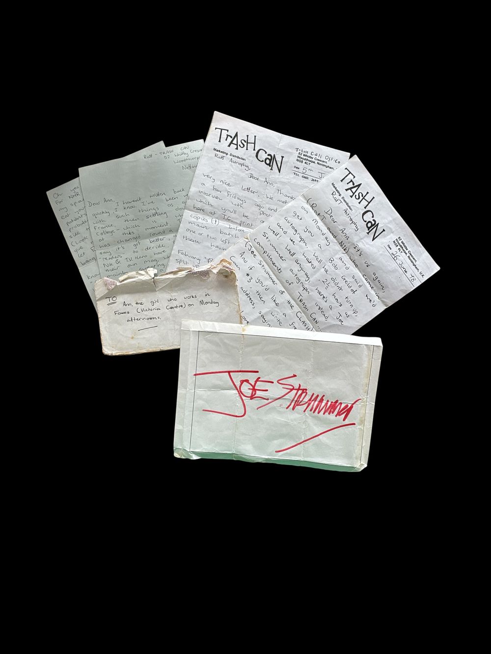 Lot 402: Joe Strummer signature piece with Trash Can Magazine...