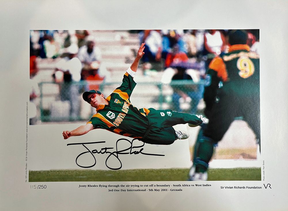Lot 420: jonty Rhodes signed limited edition print with ....