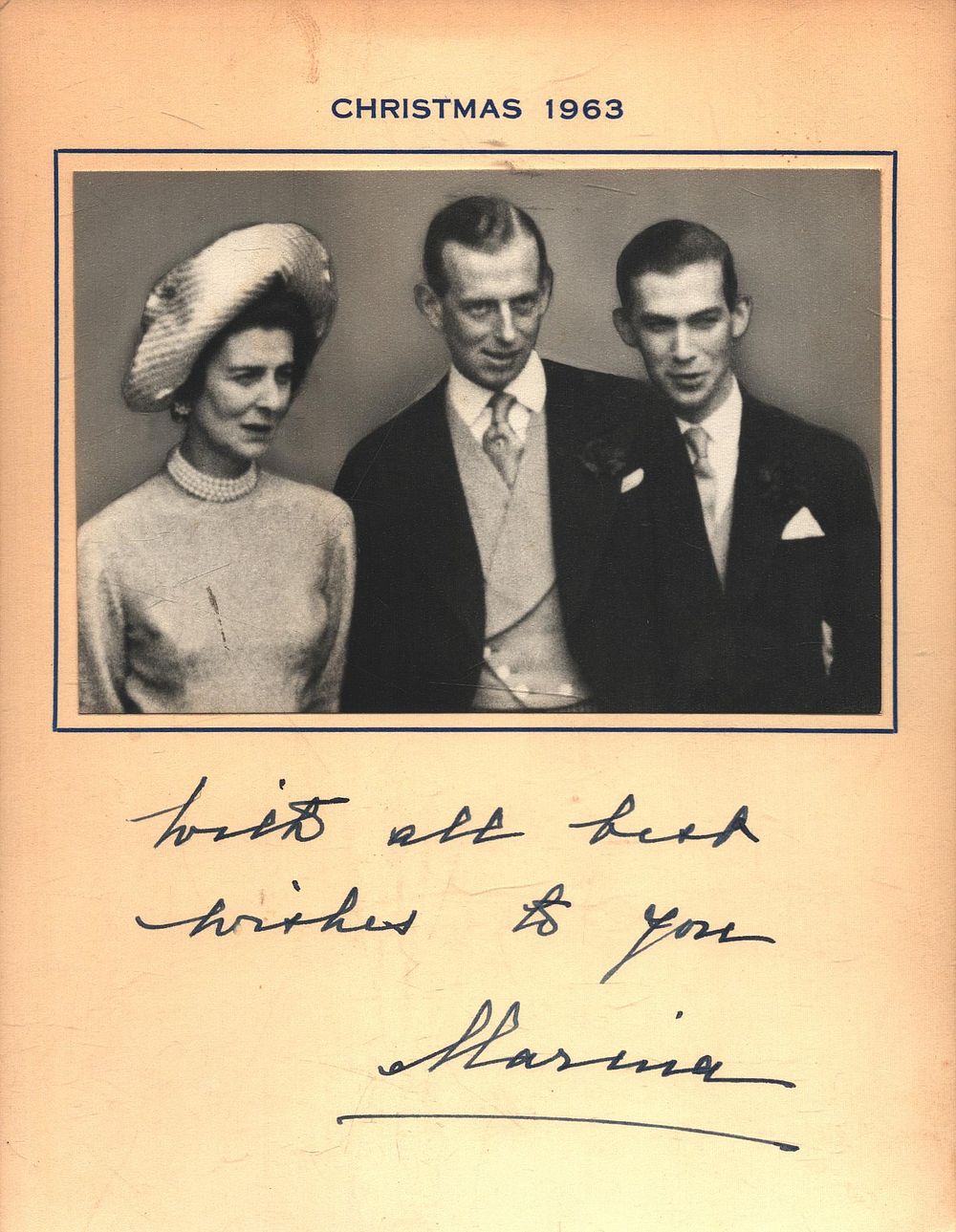 Lot 425: Princess Marina of Greece signed Christmas card. Good...