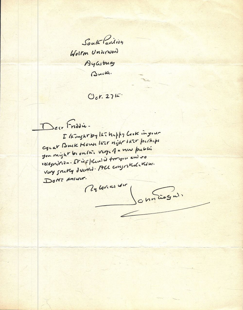 Lot 427: Sir John Gielgud ALS to Sir Frederick Ashton....