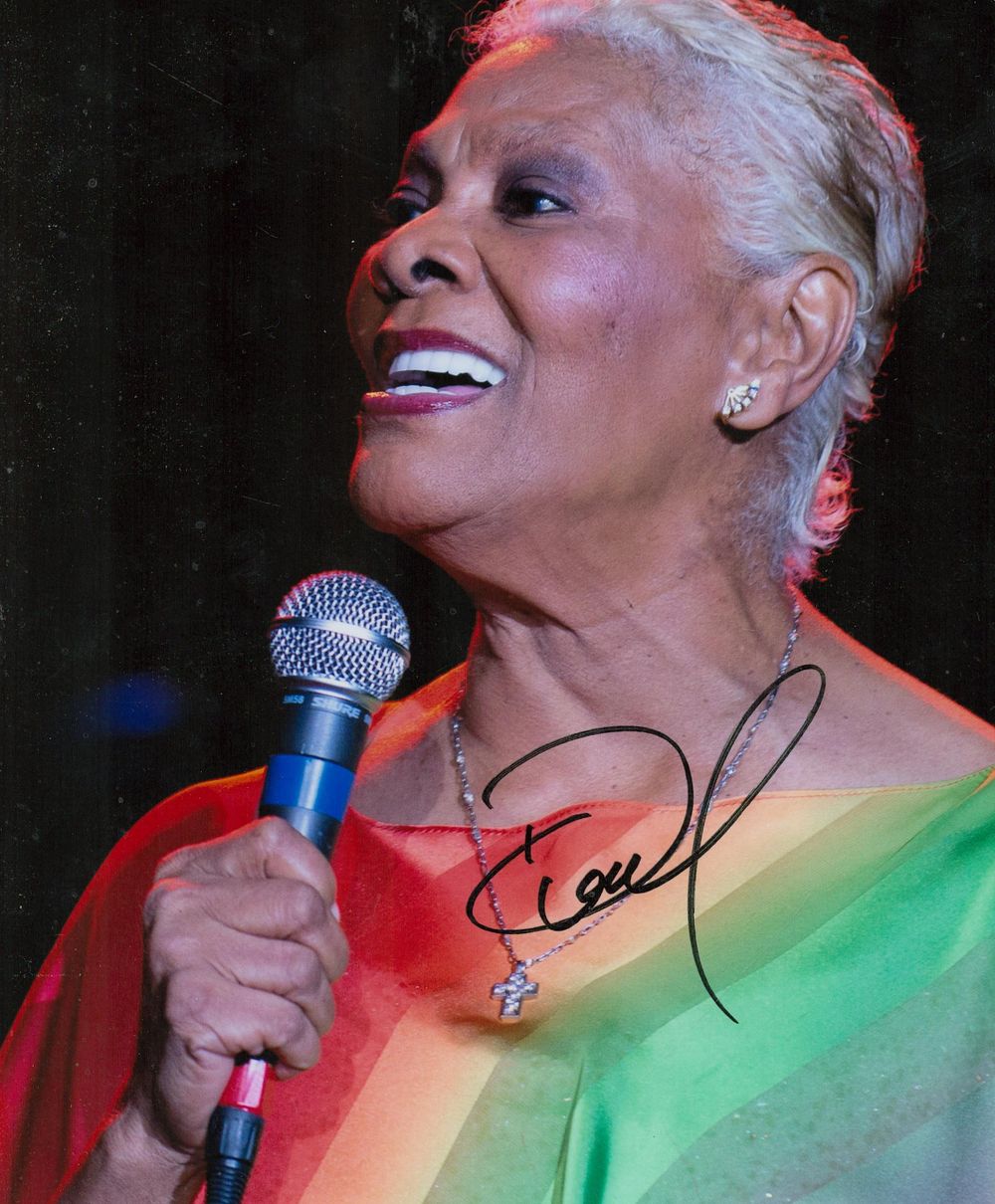 Lot 442: Dionne Warwick signed 10x8inch colour photo. Good condition....