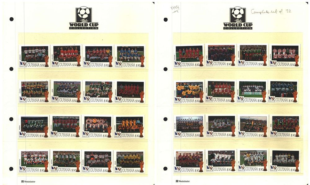 Lot 490: Guyana complete set of 32 France 98 stamps...
