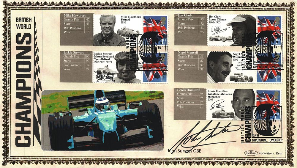 Lot 496: John Surtees signed British World Champions FDC. Good...