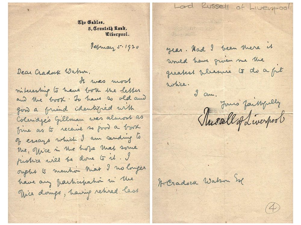 Lot 500: Russell of Liverpool signed 1920 letter. Good condition....